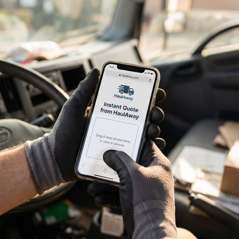 Driver getting an instant quote on phone in truck